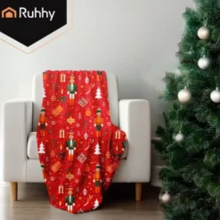 Julfilt 150x200 cm polyester röd/flerfärgad, maskintvätt 30°C
