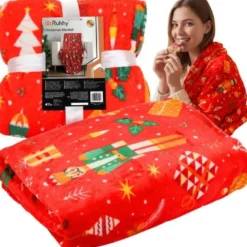 Julfilt 150x200 cm polyester röd/flerfärgad, maskintvätt 30°C