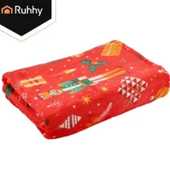 Julfilt 150x200 cm polyester röd/flerfärgad, maskintvätt 30°C