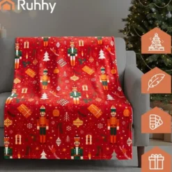 Julfilt 150x200 cm polyester röd/flerfärgad, maskintvätt 30°C