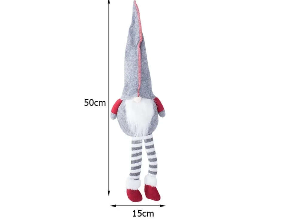 Julgnome tomtefigur grå 50x15 cm filt/plast med böjbar hatt