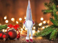 Julgnome tomtefigur grå 50x15 cm filt/plast med böjbar hatt