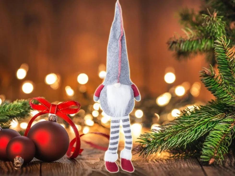 Julgnome tomtefigur grå 50x15 cm filt/plast med böjbar hatt