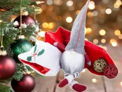 Julgnome tomtefigur grå 50x15 cm filt/plast med böjbar hatt