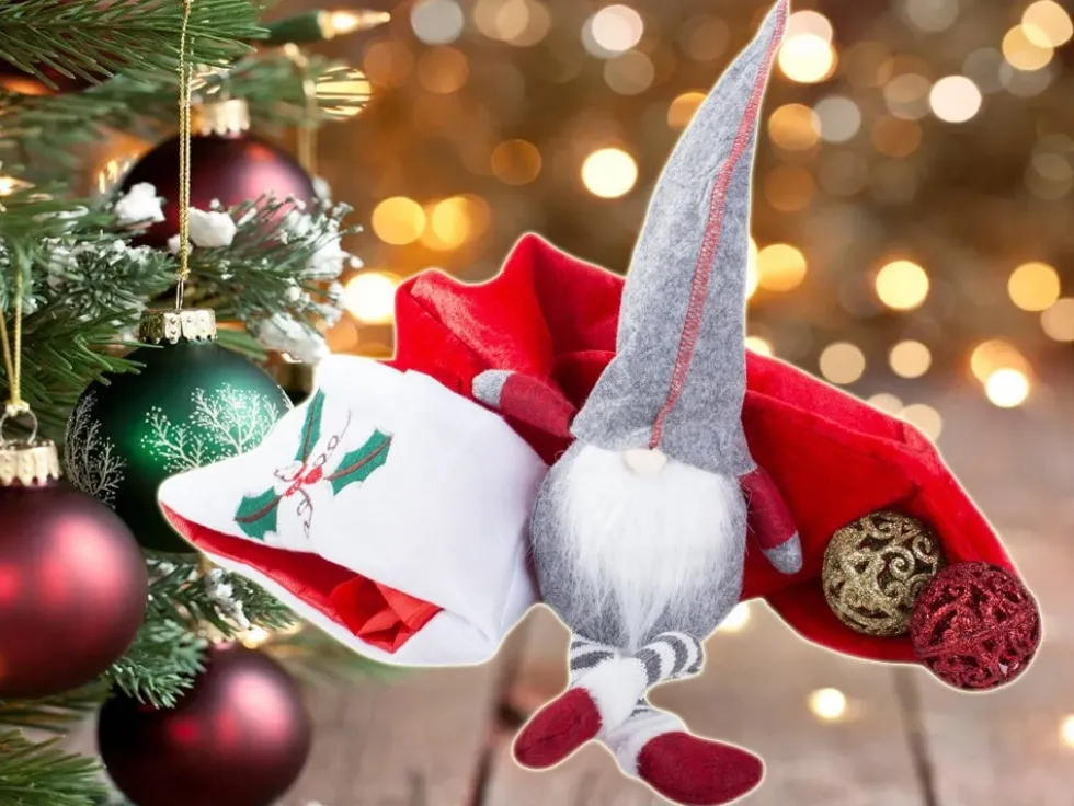 Julgnome tomtefigur grå 50x15 cm filt/plast med böjbar hatt