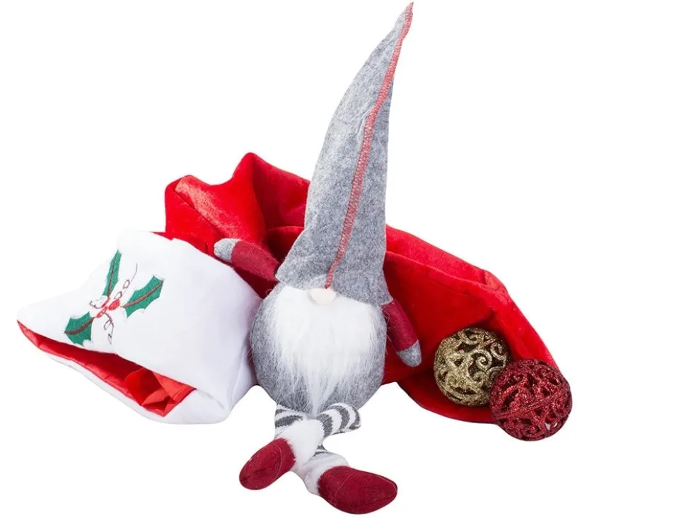 Julgnome tomtefigur grå 50x15 cm filt/plast med böjbar hatt