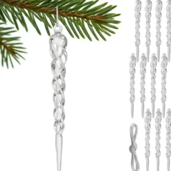 Julgranshängande istappar i akryl 13 cm 12-pack transparenta