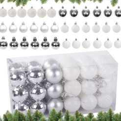Julgranskulor 3 cm plast 36-pack silver/vit