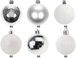 Julgranskulor 3 cm plast 36-pack silver/vit