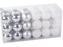 Julgranskulor 3 cm plast 36-pack silver/vit