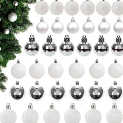 Julgranskulor plast 6 cm, 36-pack, silver/vit, 6 designer