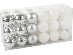 Julgranskulor plast 6 cm, 36-pack, silver/vit, 6 designer