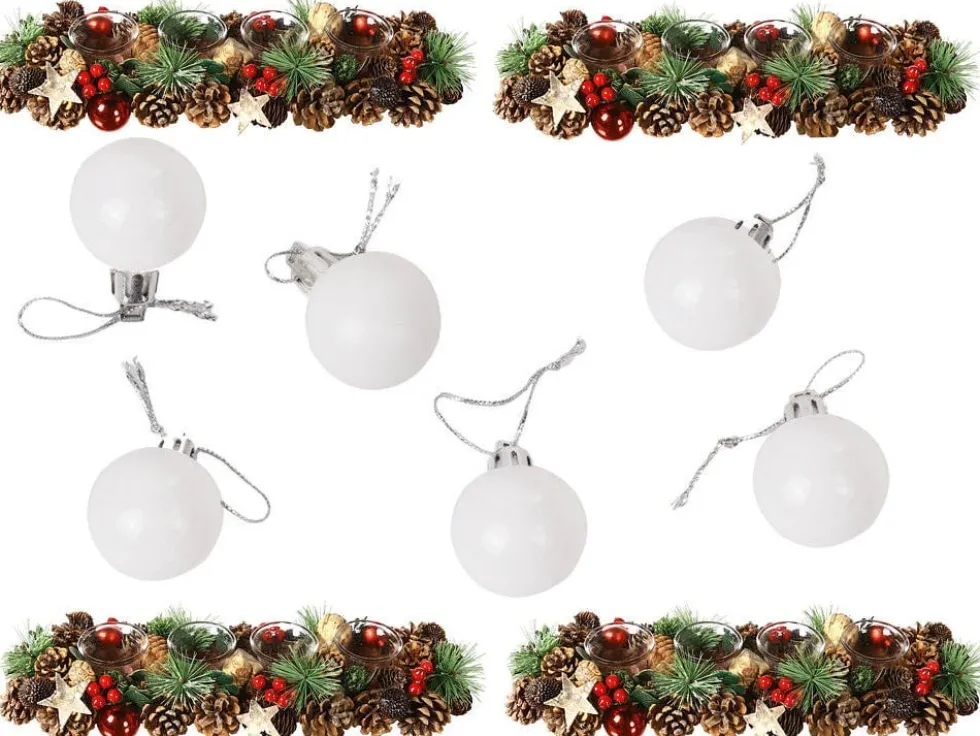 Julgranskulor plast 6 cm, 36-pack, silver/vit, 6 designer