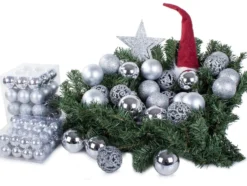 Julgranskulor plast silver 100-pack med Bethlehemstjärna 30-60 mm