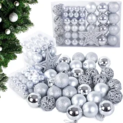 Julgranskulor plast silver 100-pack med Bethlehemstjärna 30-60 mm