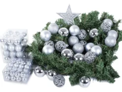 Julgranskulor plast silver 100-pack med Bethlehemstjärna 30-60 mm