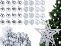 Julgranskulor plast silver 100-pack med Bethlehemstjärna 30-60 mm