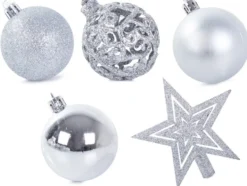 Julgranskulor plast silver 100-pack med Bethlehemstjärna 30-60 mm