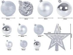 Julgranskulor plast silver 100-pack med Bethlehemstjärna 30-60 mm