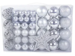 Julgranskulor plast silver 100-pack med Bethlehemstjärna 30-60 mm