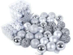 Julgranskulor plast silver 100-pack med Bethlehemstjärna 30-60 mm