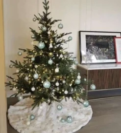 Julgransmatta 120 cm vit/silver polyester med stjärnor & snöflingor