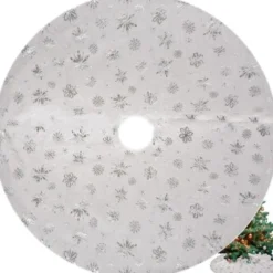 Julgransmatta 120 cm vit/silver polyester med stjärnor & snöflingor