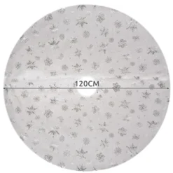 Julgransmatta 120 cm vit/silver polyester med stjärnor & snöflingor