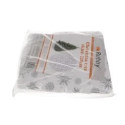 Julgransmatta 120 cm vit/silver polyester med stjärnor & snöflingor