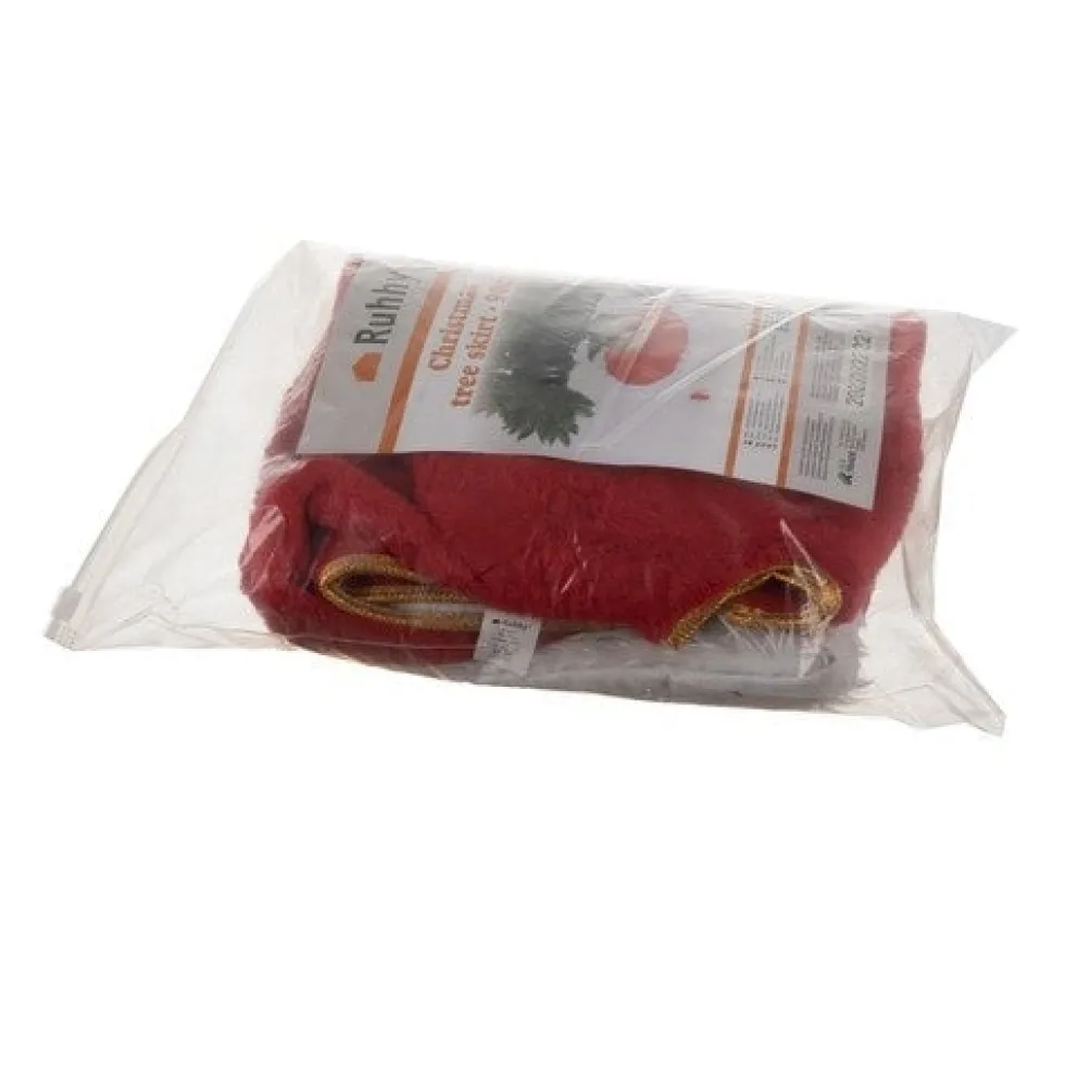 Julgransmatta plysch 90 cm röd/vit/guld i polyester