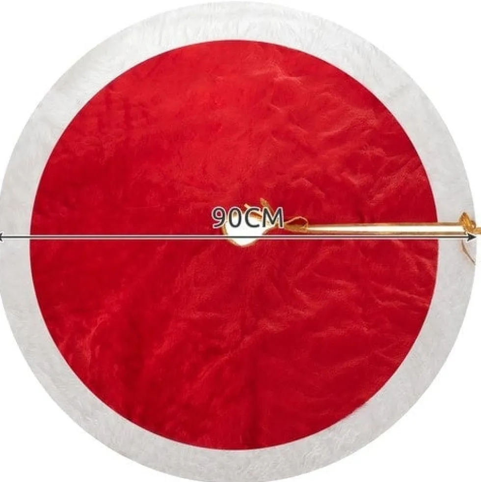 Julgransmatta plysch 90 cm röd/vit/guld i polyester