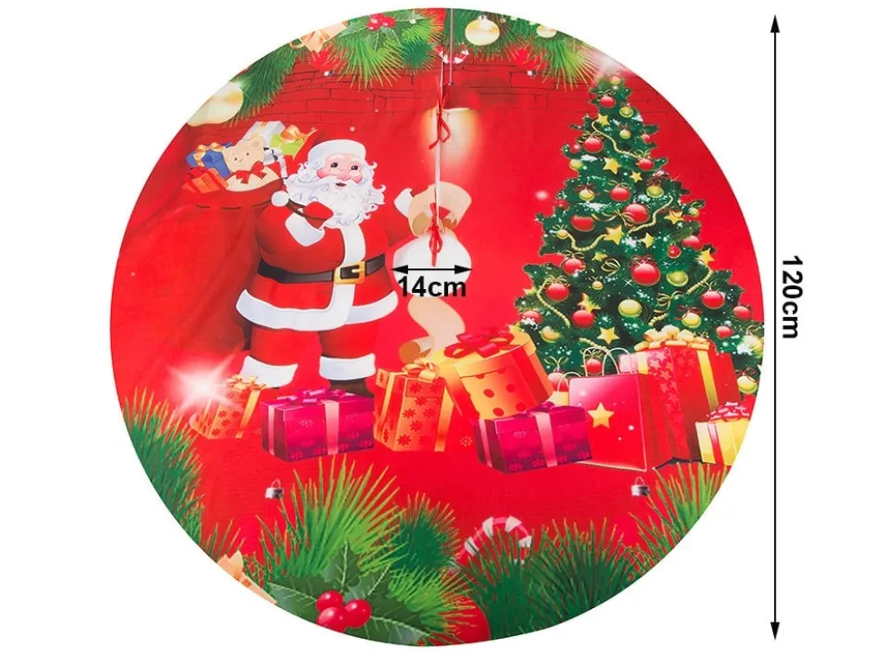 Julgransmatta rund 120 cm i tunn textil, julmotiv slumpas
