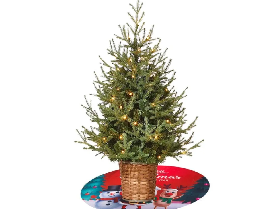 Julgransmatta rund 120 cm i tunn textil, julmotiv slumpas