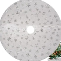 Julgransmatta vit/silver 90 cm polyester med stjärnor och snöflingor