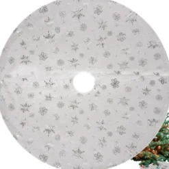 Julgransmatta vit/silver 78 cm polyester med stjärnor och snöflingor