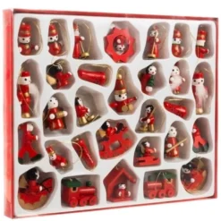 Julgranspynt i trä / Dekorationsfigurer 30-pack
