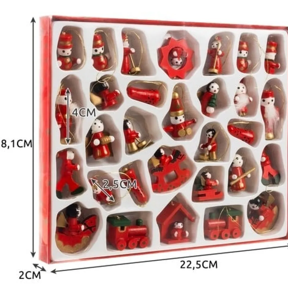 Julgranspynt i trä / Dekorationsfigurer 30-pack