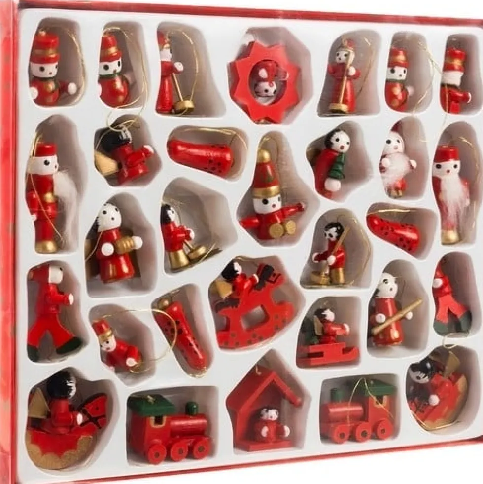Julgranspynt i trä / Dekorationsfigurer 30-pack