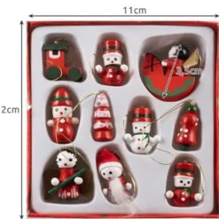 Julgranspynt i trä 10-pack röda julmotiv 2,5–3,5 cm