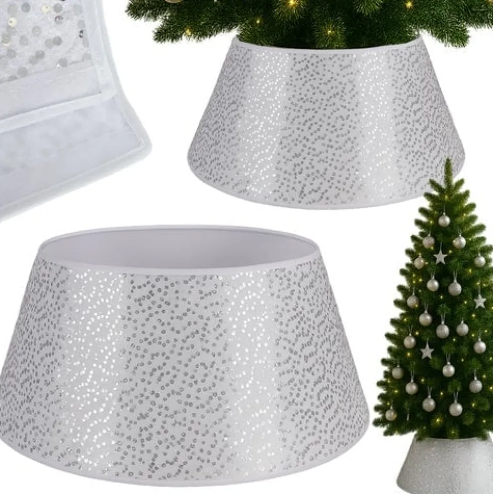 Julgransskydd 60 cm vit/silver non-woven tyg för julgransfot
