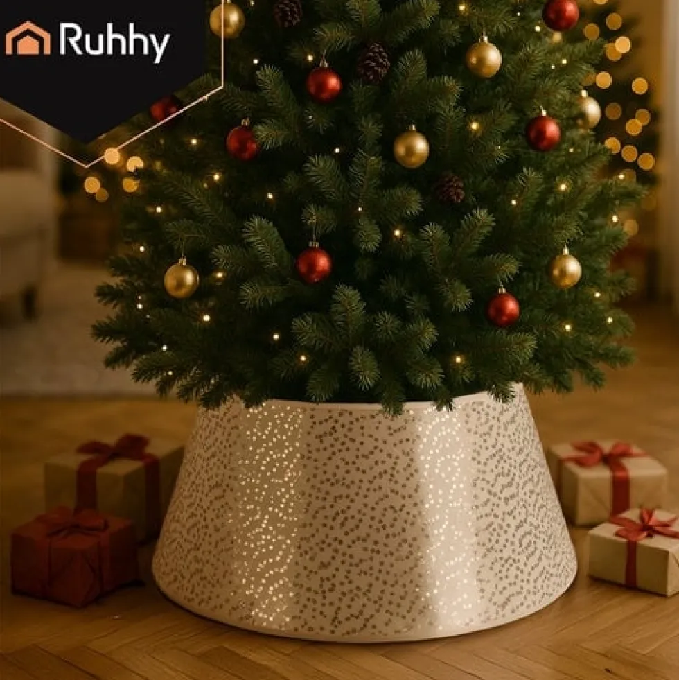 Julgransskydd 60 cm vit/silver non-woven tyg för julgransfot