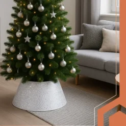 Julgransskydd 60 cm vit/silver non-woven tyg för julgransfot
