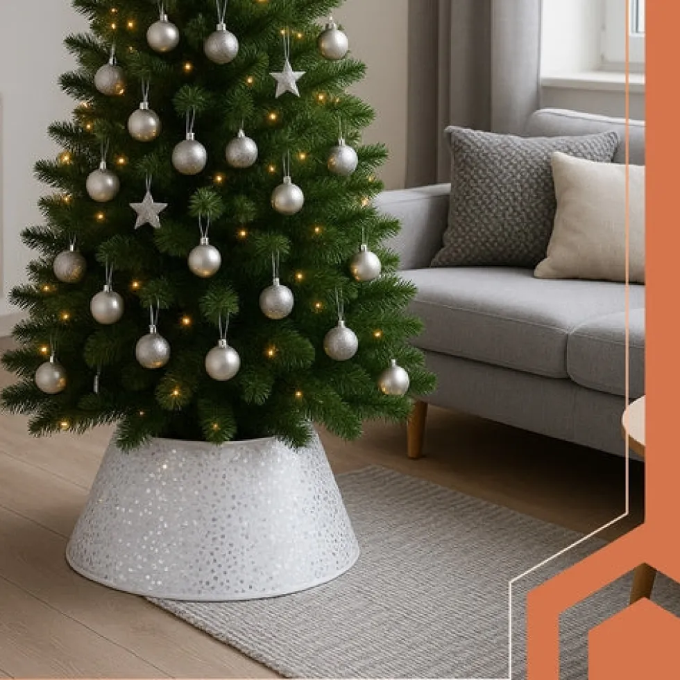 Julgransskydd 60 cm vit/silver non-woven tyg för julgransfot