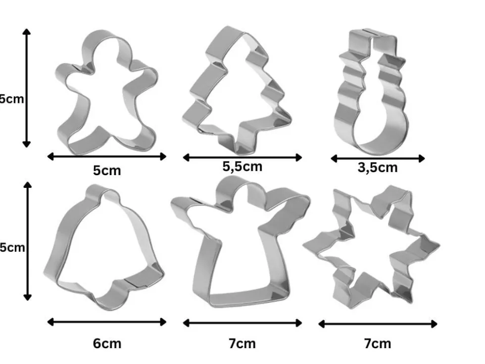 Juliga kakformar i stål 6-pack pepparkaksformar 6,5 cm