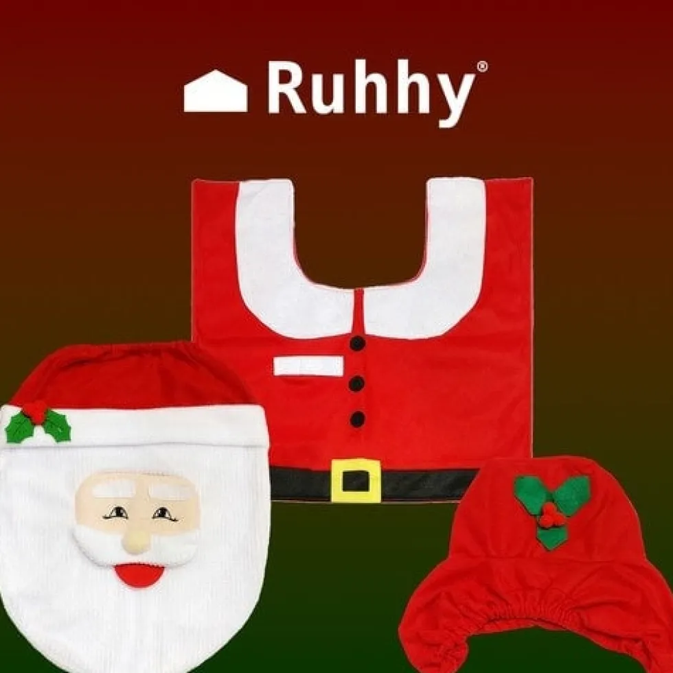 Juligt toalettset 3-delar med matta och tanklock, passar de flesta