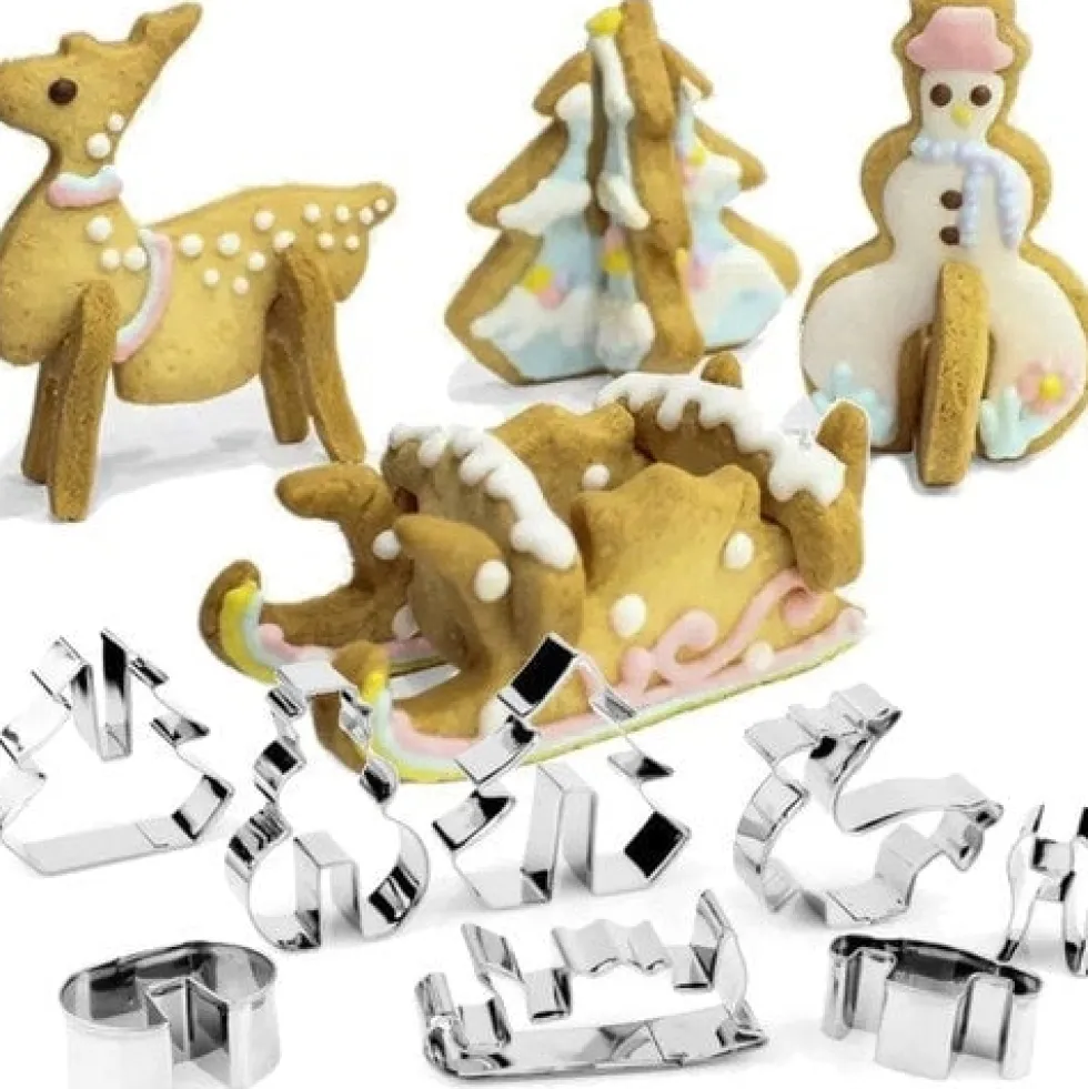 Julkakformar 3D-set 8 st i rostfritt stål för pepparkakor