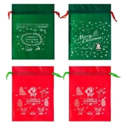Julklappspåsar med snöre tomtemönster 45x29,5 cm 4-pack