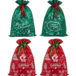 Julklappspåsar med snöre tomtemönster 45x29,5 cm 4-pack