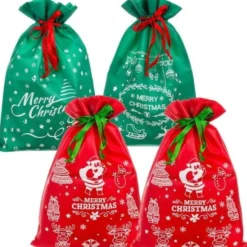 Julklappspåsar med snöre tomtemönster 45x29,5 cm 4-pack
