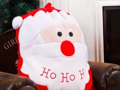 Julklappssäck röd/vit med tomtemotiv 60x50x37 cm med band